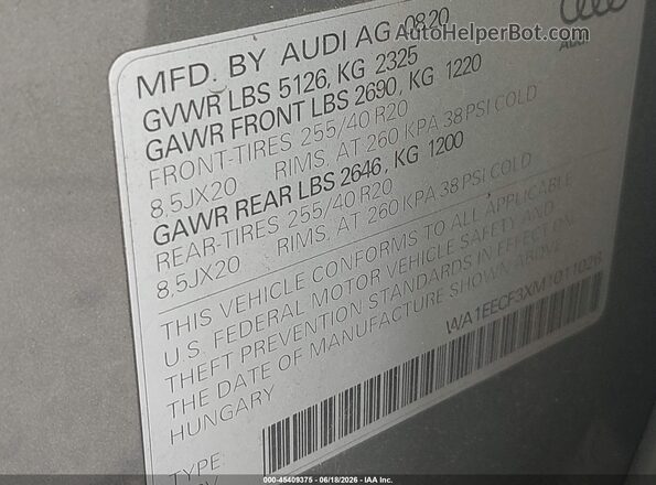 WA1EECF3XM1011026 2021 AUDI Q3 Gray Вид підкапотного простору