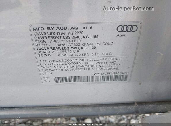 WA1EFCFS2GR015436 2016 AUDI Q3 Silver ძრავის განყოფილების ხედი