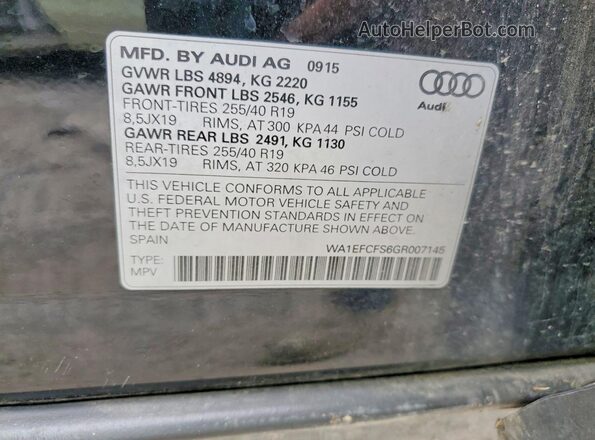 WA1EFCFS6GR007145 2016 AUDI Q3 Black VIN կոդի պիտակի տեսք