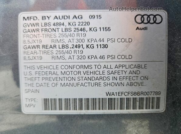 WA1EFCFS6GR007789 2016 AUDI Q3 Gray Vista interior de 360 grados