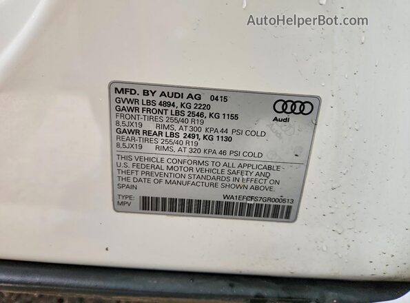 WA1EFCFS7GR000513 2016 AUDI Q3 White Սալոնի 360 աստիճան տեսք