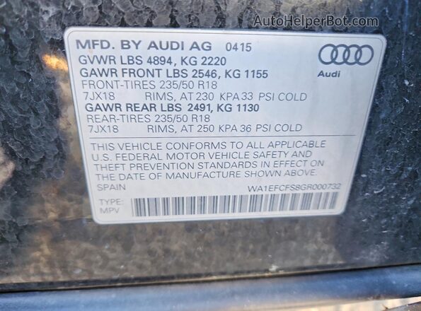 WA1EFCFS8GR000732 2016 AUDI Q3 Black VIN კოდის სტიკერის ხედი