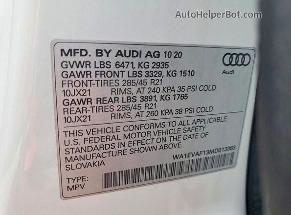 WA1EVAF13MD013363 2021 AUDI Q8 White 