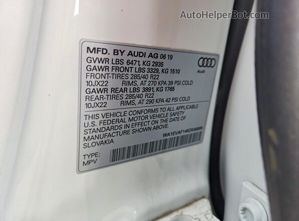WA1EVAF14KD046885 2019 AUDI Q8 White 