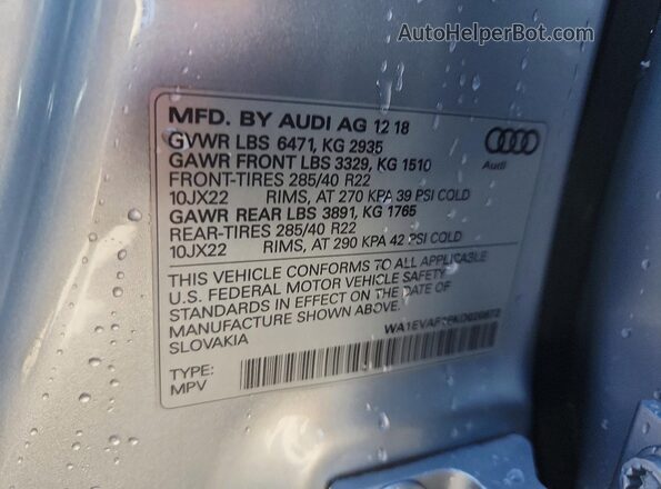 WA1EVAF18KD020872 2019 AUDI Q8 Серебряный Вид наклейки с VIN-кодом