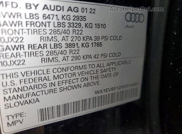 WA1EVBF12ND014852 2022 AUDI Q8 Черный 