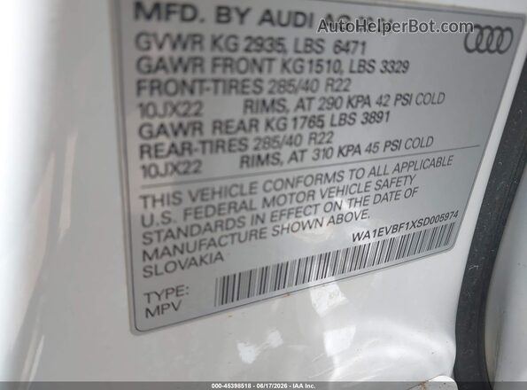 WA1EVBF1XSD005974 2025 AUDI Q8 White Widok komory silnika
