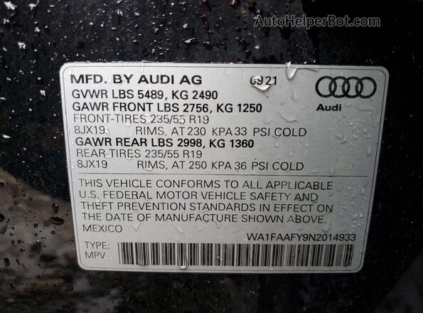 WA1FAAFY9N2014933 2022 AUDI Q5 Black ძრავის განყოფილების ხედი