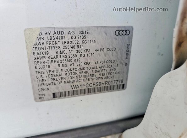 WA1FCCFS9HR017778 2017 AUDI Q3 Белый 
