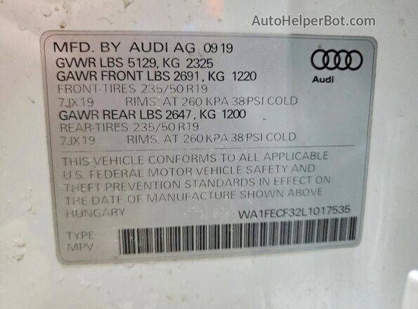 WA1FECF32L1017535 2020 AUDI Q3 White სალონის 360-გრადუსიანი ხედი