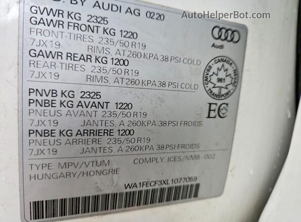 WA1FECF3XL1077059 2020 AUDI Q3 Белый Панорамный вид салона 360°