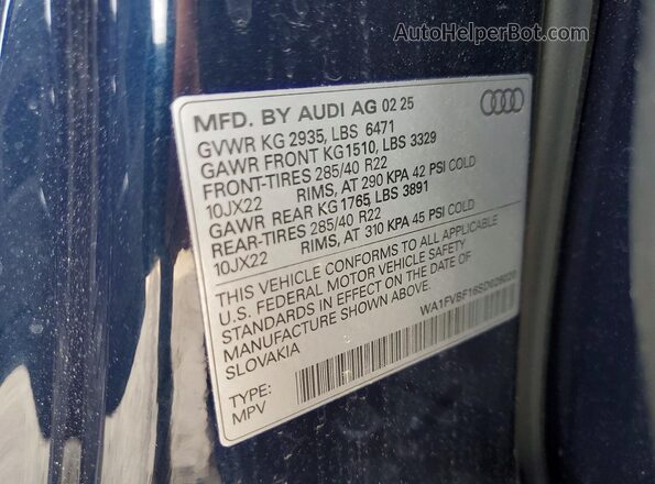 WA1FVBF16SD026020 2025 AUDI Q8 Blue VIN sticker view