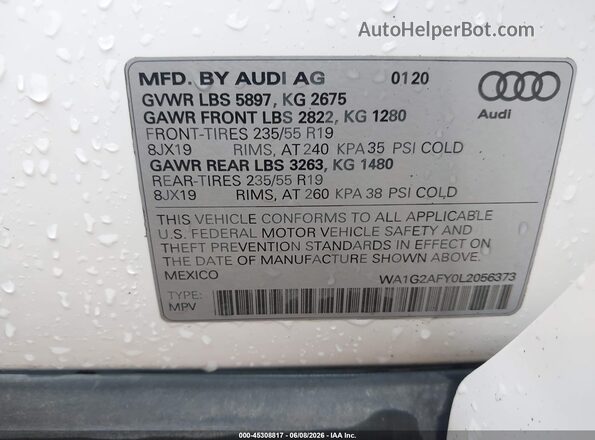 WA1G2AFY0L2056373 2020 AUDI Q5 White Engine compartment view