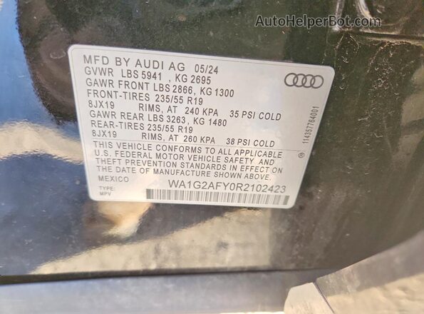 WA1G2AFY0R2102423 2024 AUDI Q5 Черный Вид наклейки с VIN-кодом