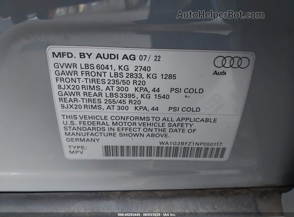 WA1G2BFZ1NP050117 2022 AUDI Q4 Серый Вид подкапотного пространства