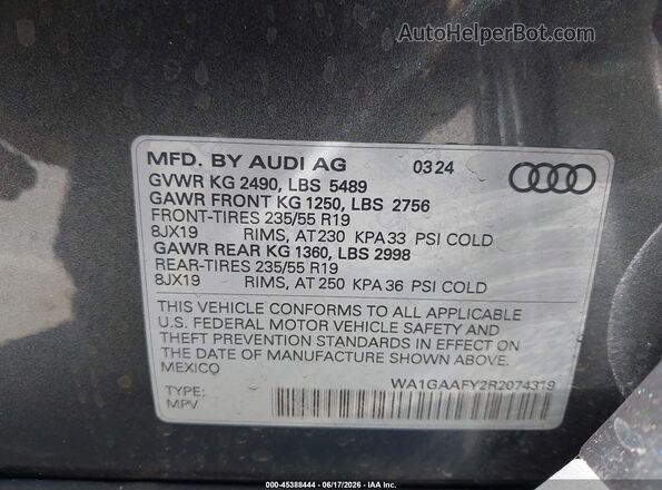 WA1GAAFY2R2074319 2024 AUDI Q5 Gray Engine compartment view