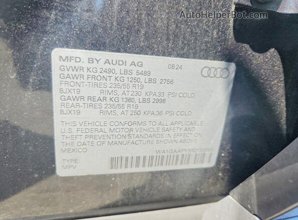 WA1GAAFY3R2153093 2024 AUDI Q5 Gray VIN sticker view