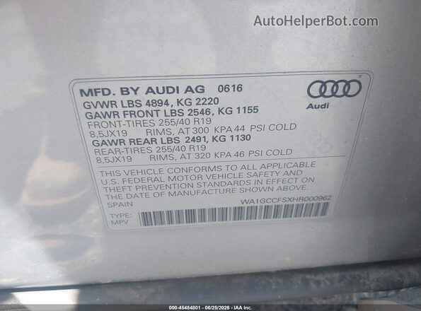 WA1GCCFSXHR000962 2017 AUDI Q3 Silver Շարժիչի բաժամունքի տեսք