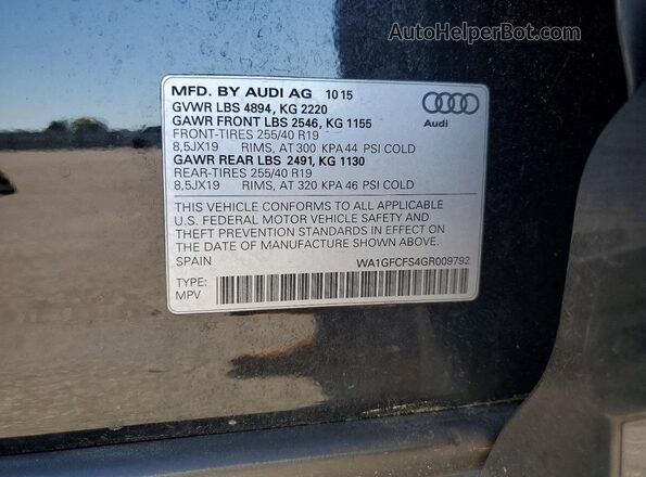 WA1GFCFS4GR009792 2016 AUDI Q3 Black Vista de la etiqueta del VIN