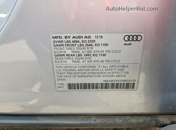 WA1GFCFS7GR013173 2016 AUDI Q3 Silver 