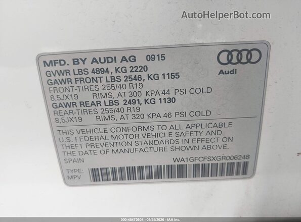 WA1GFCFSXGR006248 2016 AUDI Q3 Белый Вид подкапотного пространства