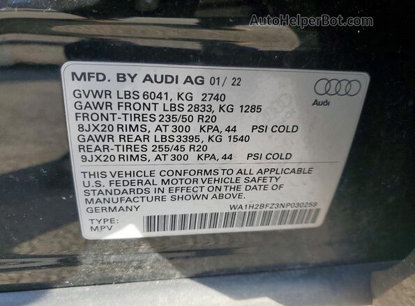 WA1H2BFZ3NP030259 2022 AUDI Q4 Black VIN կոդի պիտակի տեսք