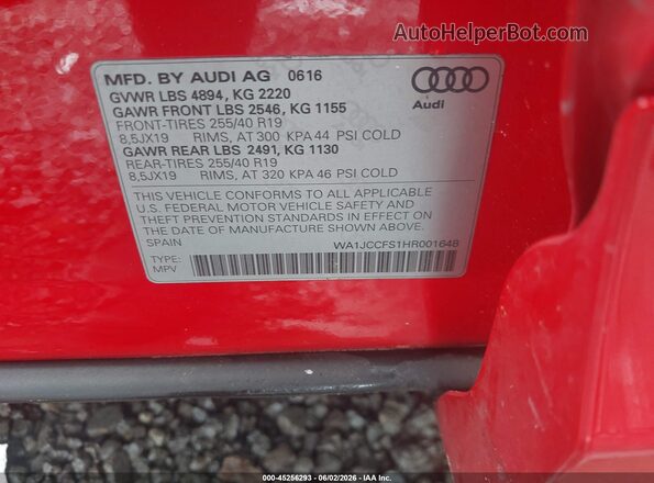 WA1JCCFS1HR001648 2017 AUDI Q3 Red ძრავის განყოფილების ხედი