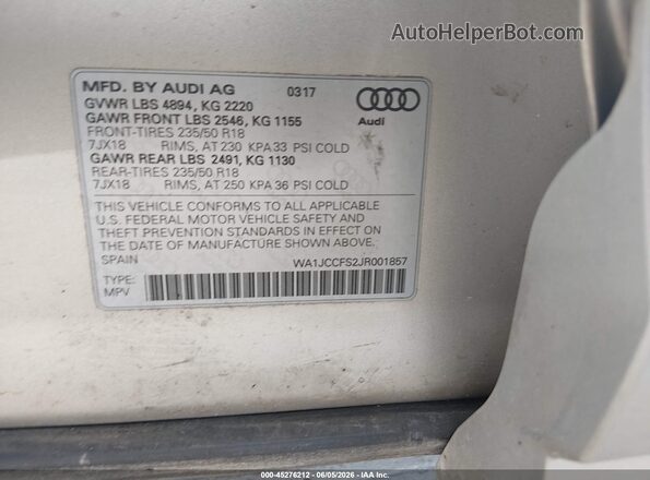 WA1JCCFS2JR001857 2018 AUDI Q3 Gray 