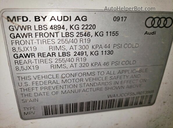 WA1JCCFS5JR013985 2018 AUDI Q3 White 
