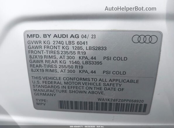 WA1K2BFZ0PP058920 2023 AUDI Q4 White Engine compartment view