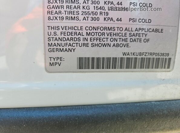 WA1KUBFZ7RP053839 2024 AUDI Q4 White VIN կոդի պիտակի տեսք