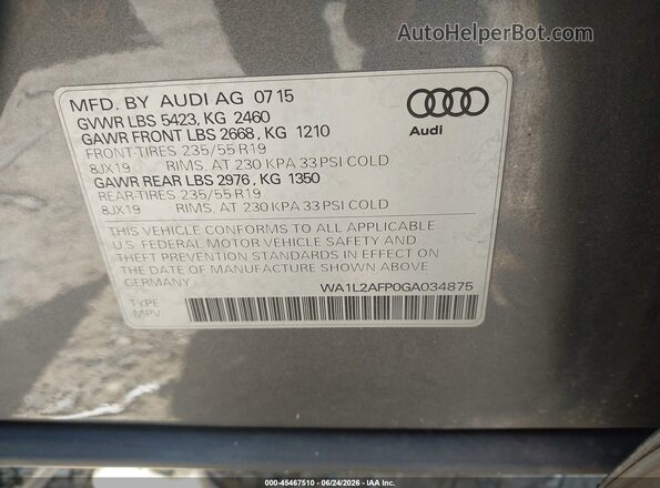 WA1L2AFP0GA034875 2016 AUDI Q5 Gray Вид підкапотного простору