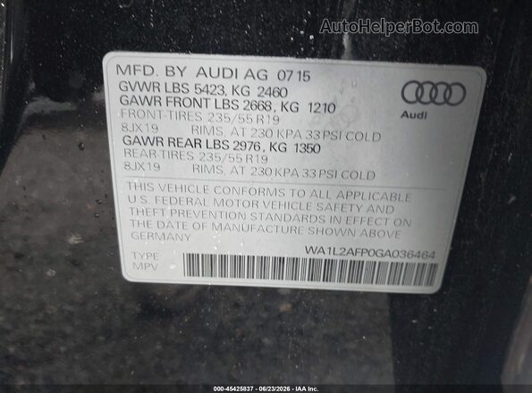 WA1L2AFP0GA036464 2016 AUDI Q5 Black Շարժիչի բաժամունքի տեսք