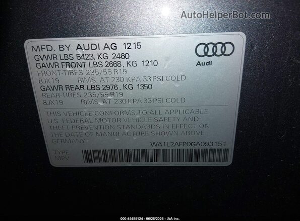 WA1L2AFP0GA093151 2016 AUDI Q5 Gray Engine compartment view