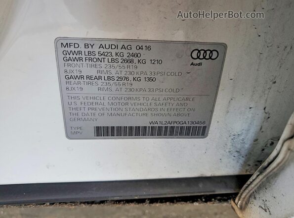 WA1L2AFP0GA130456 2016 AUDI Q5 White Շարժիչի բաժամունքի տեսք