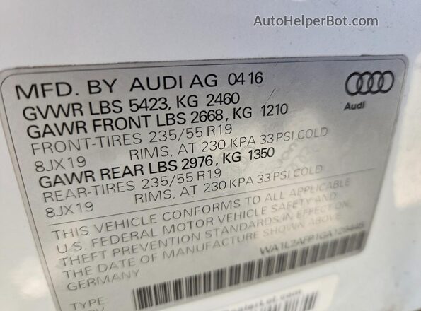 WA1L2AFP1GA129445 2016 AUDI Q5 White 