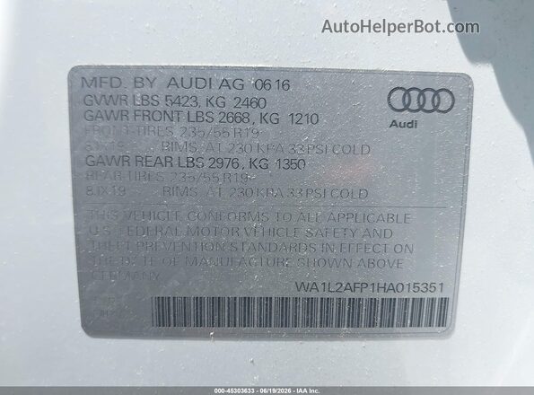 WA1L2AFP1HA015351 2017 AUDI Q5 White Vista del compartimento del motor