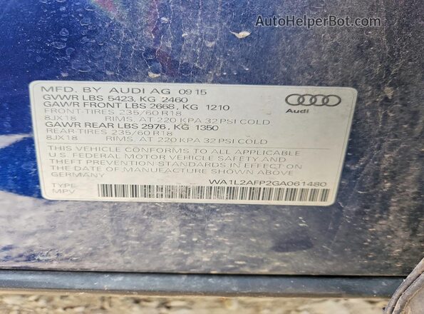 WA1L2AFP2GA061480 2016 AUDI Q5 Blue VIN կոդի պիտակի տեսք