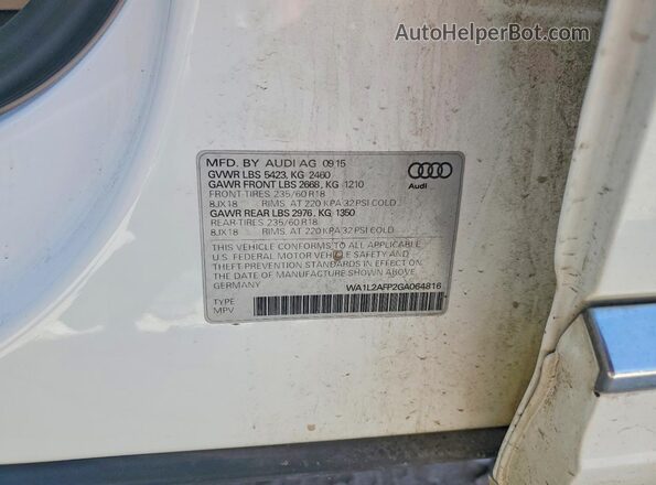 WA1L2AFP2GA064816 2016 AUDI Q5 White 