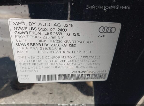 WA1L2AFP3GA101453 2016 AUDI Q5 Black 
