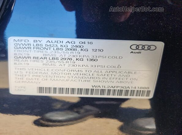 WA1L2AFP3GA141886 2016 AUDI Q5 Black Widok naklejki z numerem VIN