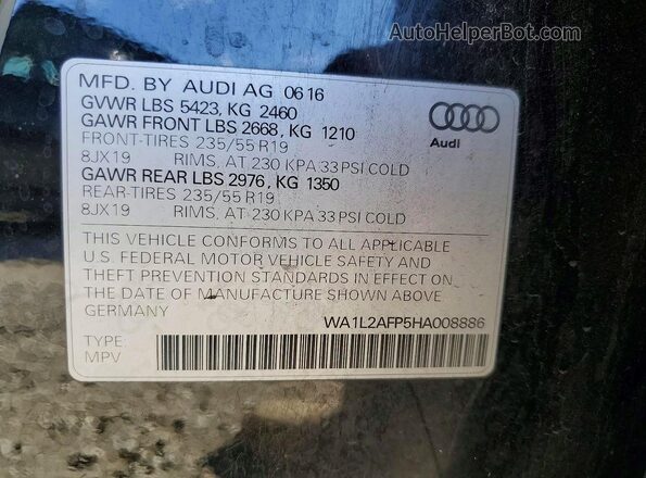 WA1L2AFP5HA008886 2017 AUDI Q5 Black Вид наклейки з VIN-кодом