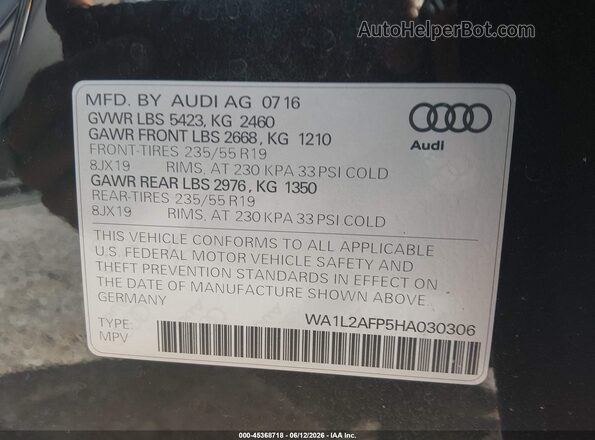 WA1L2AFP5HA030306 2017 AUDI Q5 Black Շարժիչի բաժամունքի տեսք