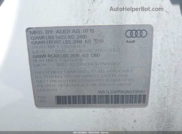 WA1L2AFP6GA033990 2016 AUDI Q5 White Շարժիչի բաժամունքի տեսք