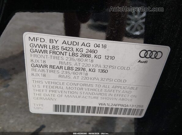 WA1L2AFP6GA131255 2016 AUDI Q5 Black Вид підкапотного простору