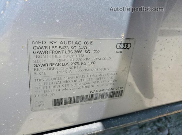 WA1L2AFP7GA012632 2016 AUDI Q5 Silver VIN sticker view