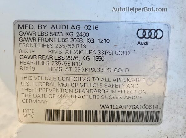 WA1L2AFP7GA100614 2016 AUDI Q5 Белый 