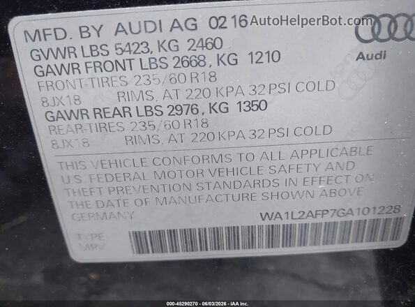 WA1L2AFP7GA101228 2016 AUDI Q5 Black Շարժիչի բաժամունքի տեսք