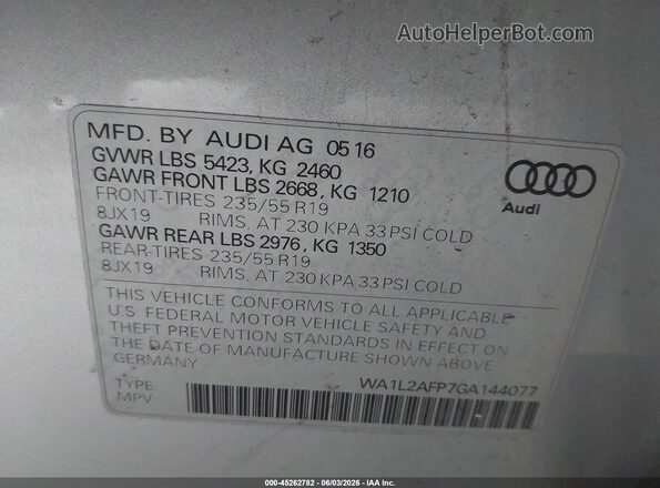 WA1L2AFP7GA144077 2016 AUDI Q5 Серебряный Вид подкапотного пространства