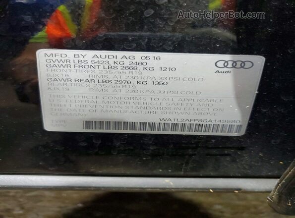 WA1L2AFP8GA149580 2016 AUDI Q5 Black Vista interior de 360 grados